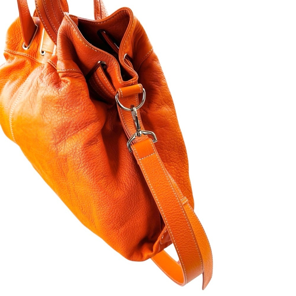 Barr + Barr Leather Large Orange Pebbled Slouchy Crossbody Satchel Bag Tote - Picture 8 of 16